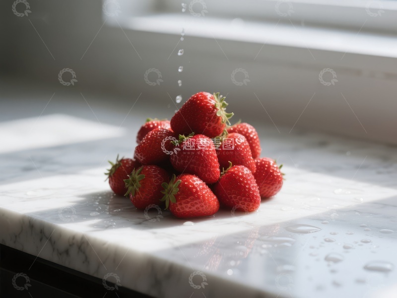 高清大图下载【趣麦麦图】水滴落在新鲜草莓堆上