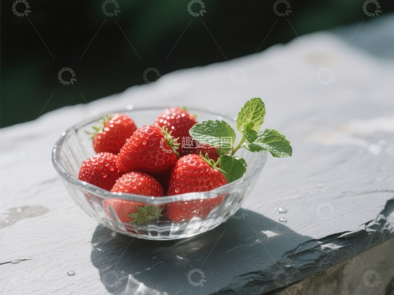 高清大图下载【趣麦麦图】新鲜草莓配薄荷叶