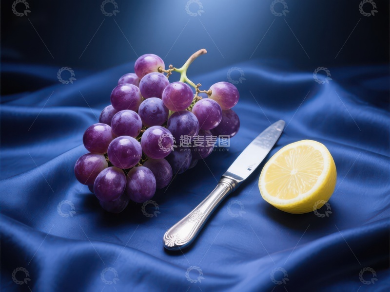 高清大图下载【趣麦麦图】葡萄柠檬与刀具的静物组合
