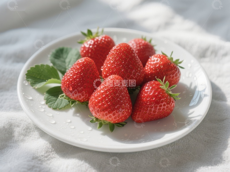 高清大图下载【趣麦麦图】新鲜草莓置于白色盘中