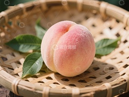 新鲜桃子置于竹篮中