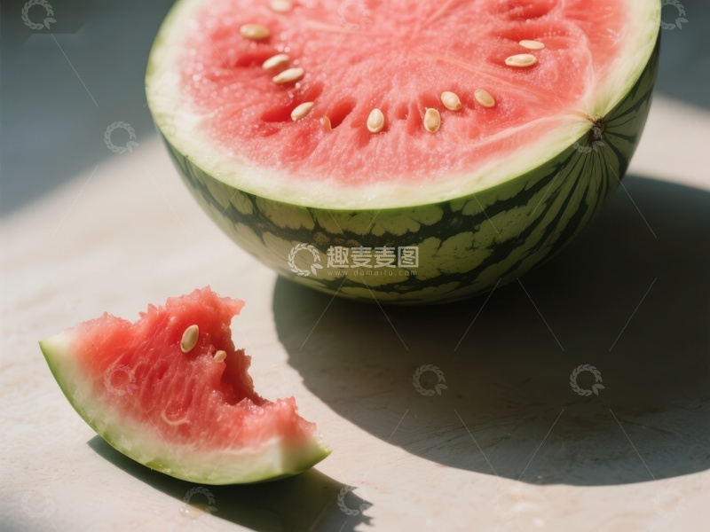高清大图下载【趣麦麦图】新鲜西瓜切片，阳光下的甜美诱惑