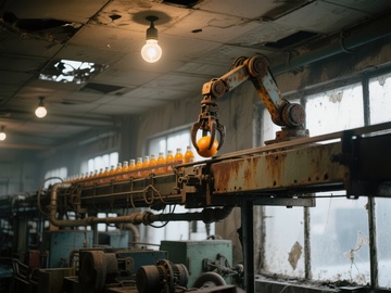 工厂流水线上的橙色瓶子