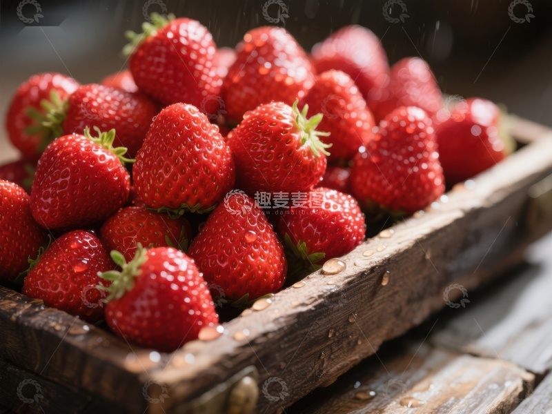 高清大图下载【趣麦麦图】新鲜草莓装满木质托盘