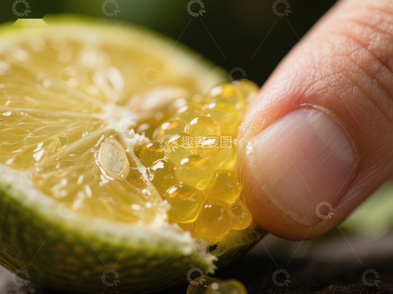 高清大图下载【趣麦麦图】手指挤压柠檬，挤出果肉精华
