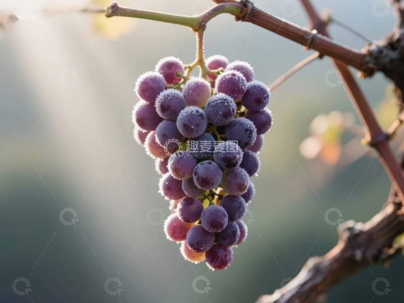 高清大图下载【趣麦麦图】晨露中的葡萄串