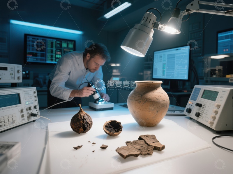 高清大图下载【趣麦麦图】考古学家在实验室分析古代文物