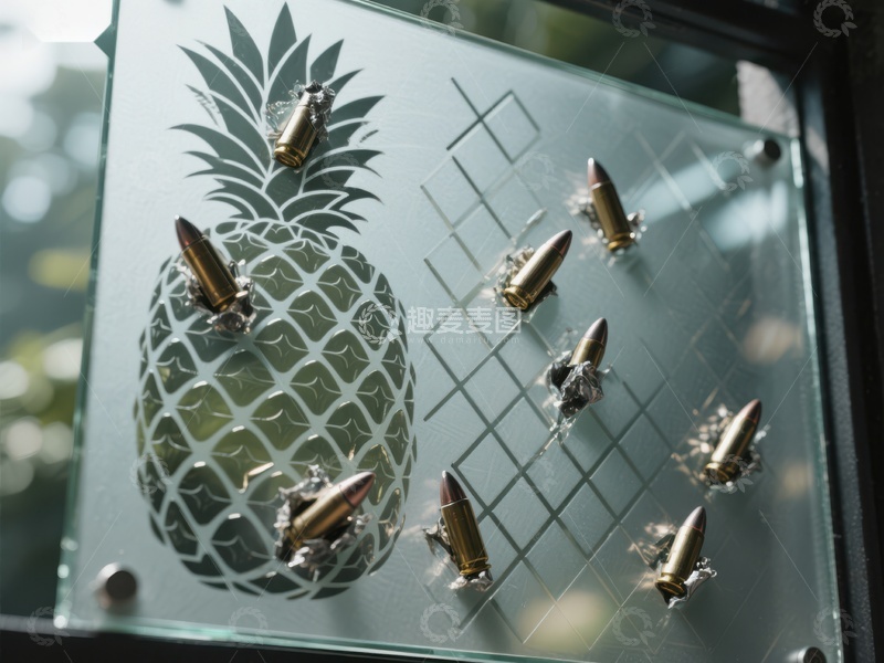 高清大图下载【趣麦麦图】子弹镶嵌玻璃上的菠萝图案