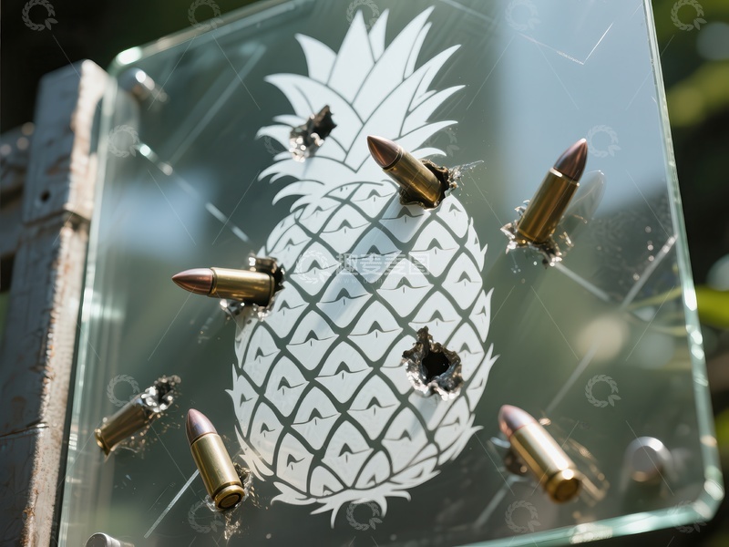 高清大图下载【趣麦麦图】子弹穿透玻璃上的菠萝图案