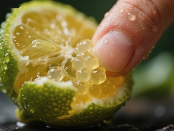 手指挤压柠檬，汁液四溅
