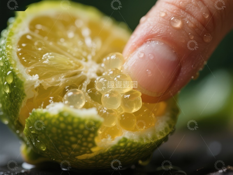 高清大图下载【趣麦麦图】手指挤压柠檬，汁液四溅