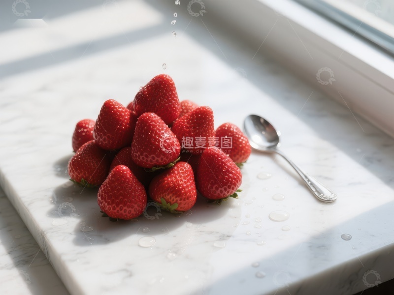 高清大图下载【趣麦麦图】新鲜草莓堆与滴水瞬间
