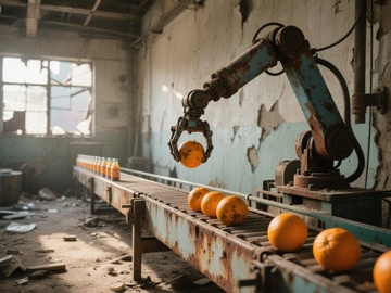 废弃工厂中的橙子输送带