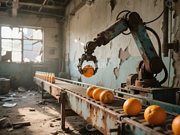 废弃工厂中的橙子输送带