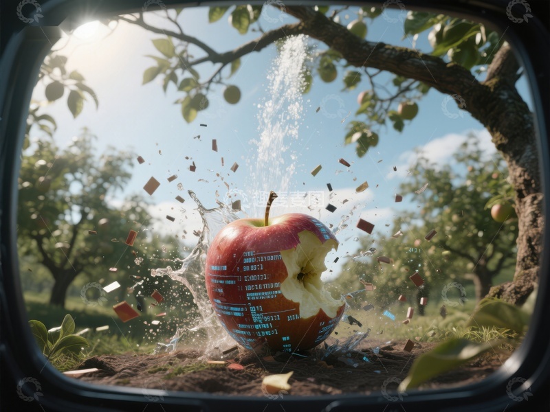 高清大图下载【趣麦麦图】苹果爆炸瞬间，果园背景