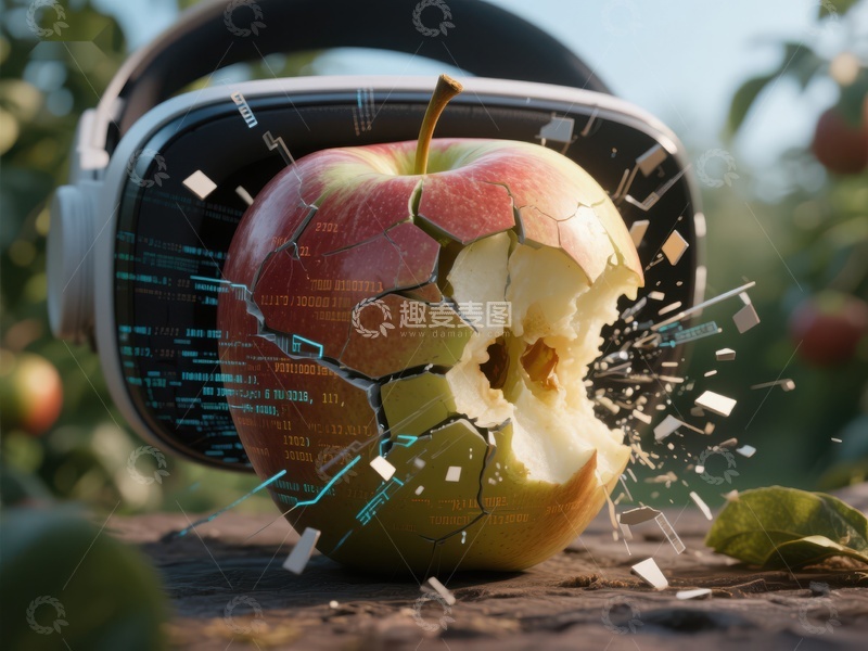 高清大图下载【趣麦麦图】科技耳机与苹果的数字碰撞