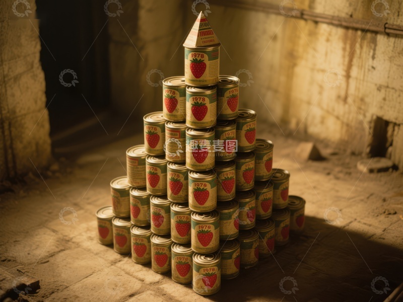 罐头堆叠成金字塔形状