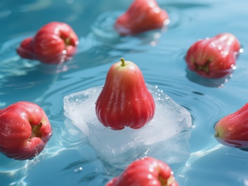 冰块上的新鲜莲雾