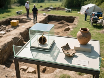考古现场展示古代文物