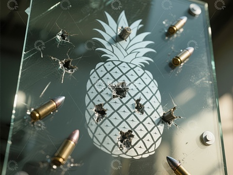 弹孔玻璃上的菠萝图案