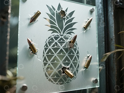 弹孔中的菠萝图案玻璃板