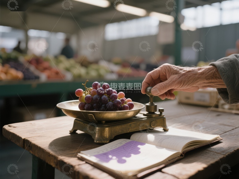 市场称重葡萄的瞬间
