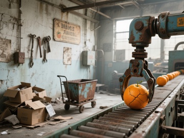 工业机械抓取橙色球体