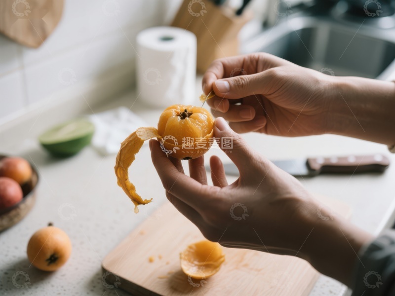 高清大图下载【趣麦麦图】厨房中剥橙子的双手