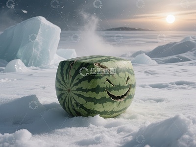雪地中的西瓜，裂开的笑脸