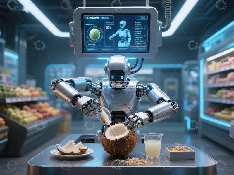 机器人在超市制作椰子饮品