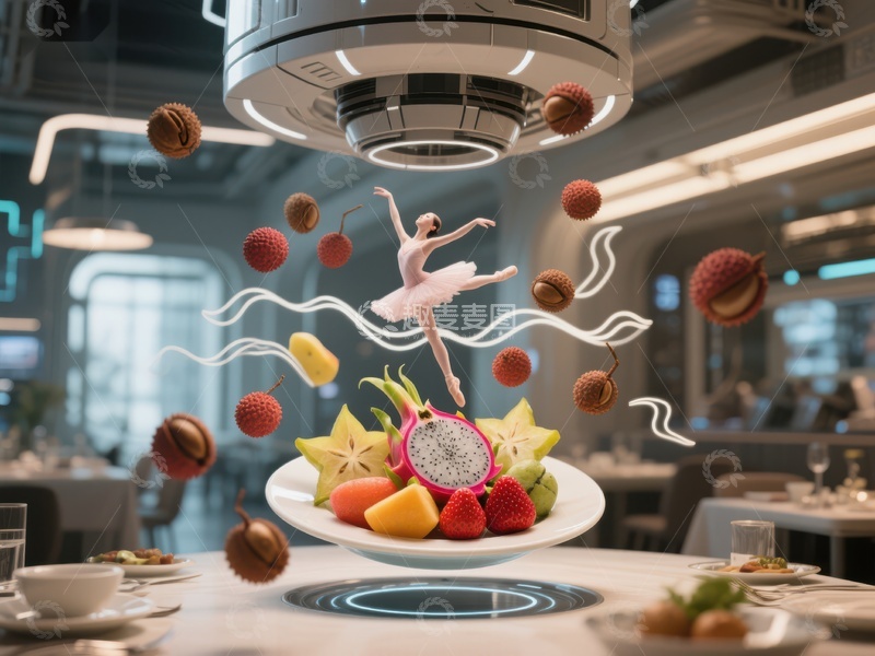 高清大图下载【趣麦麦图】未来餐厅中的舞蹈与美食