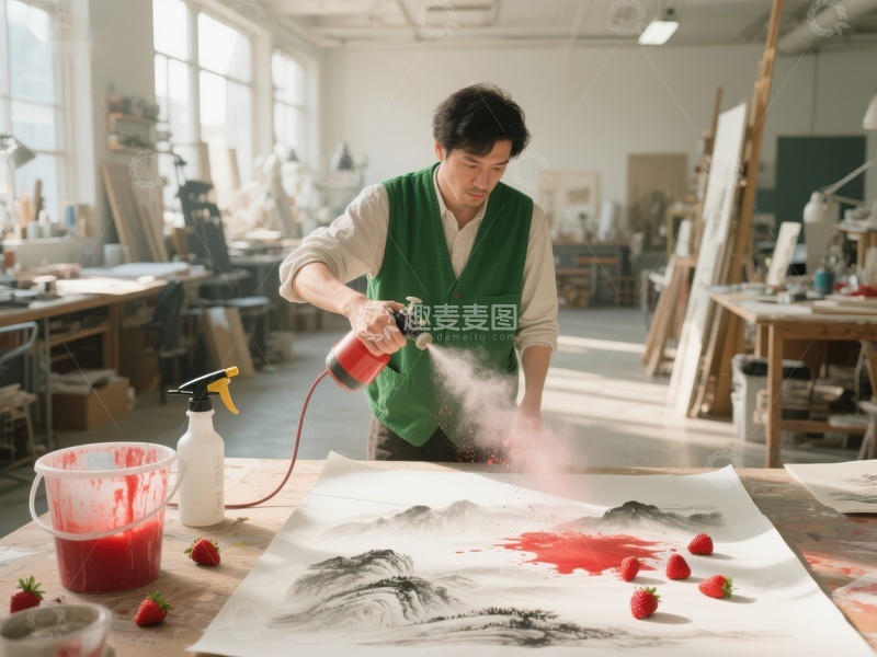 高清大图下载【趣麦麦图】艺术家在工作室创作水墨画