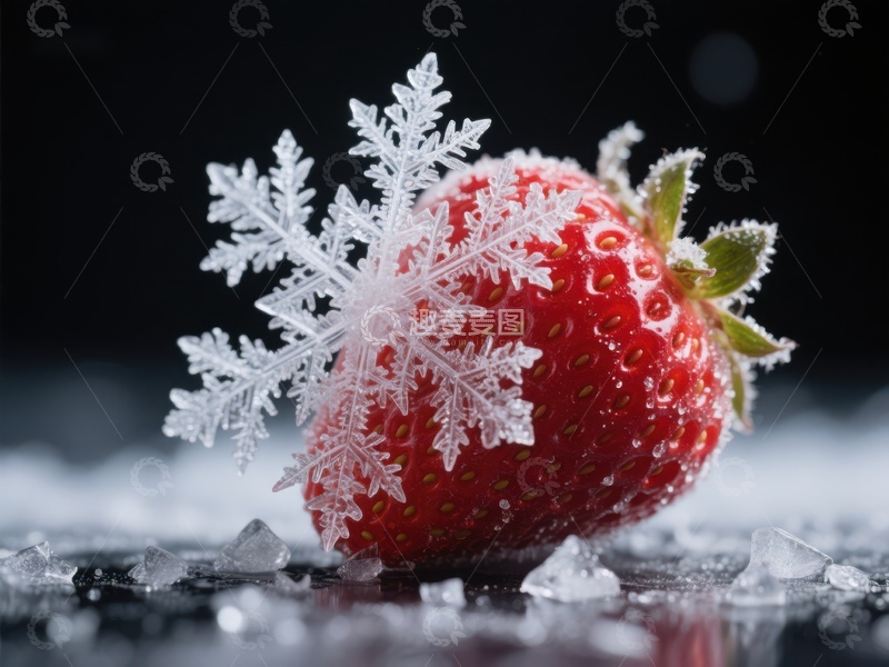 高清大图下载【趣麦麦图】冰霜覆盖的草莓