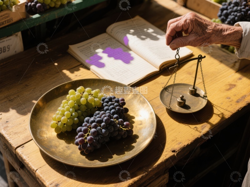 高清大图下载【趣麦麦图】称量葡萄的场景