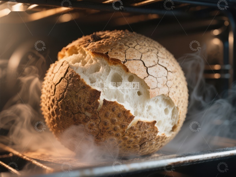 高清大图下载【趣麦麦图】烤箱中的面包，表面开裂