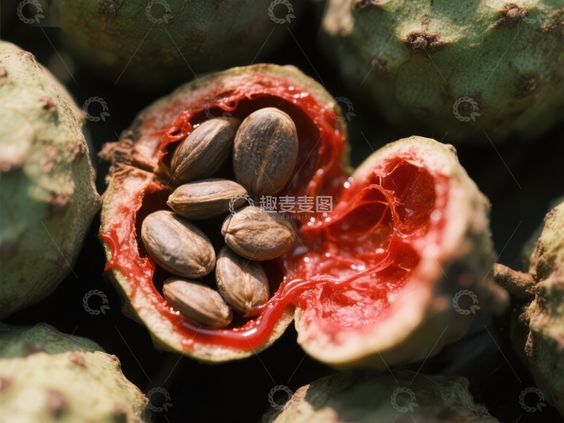 高清大图下载【趣麦麦图】红色果肉与棕色种子的果实特写