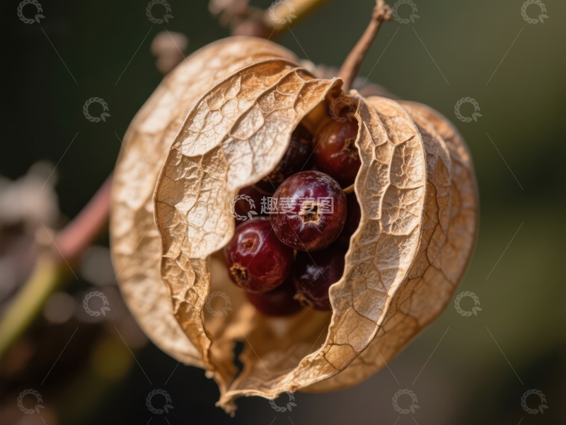 高清大图下载【趣麦麦图】干枯果荚中的红色果实