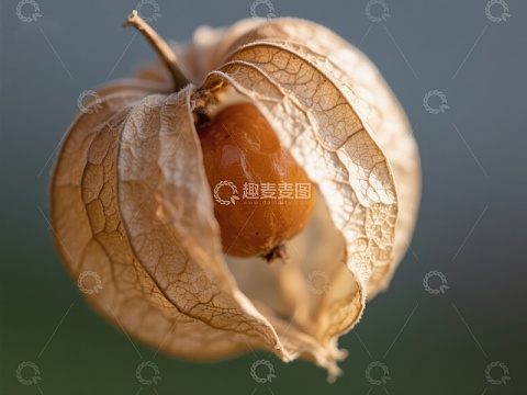 金黄色果实与干枯外壳的特写