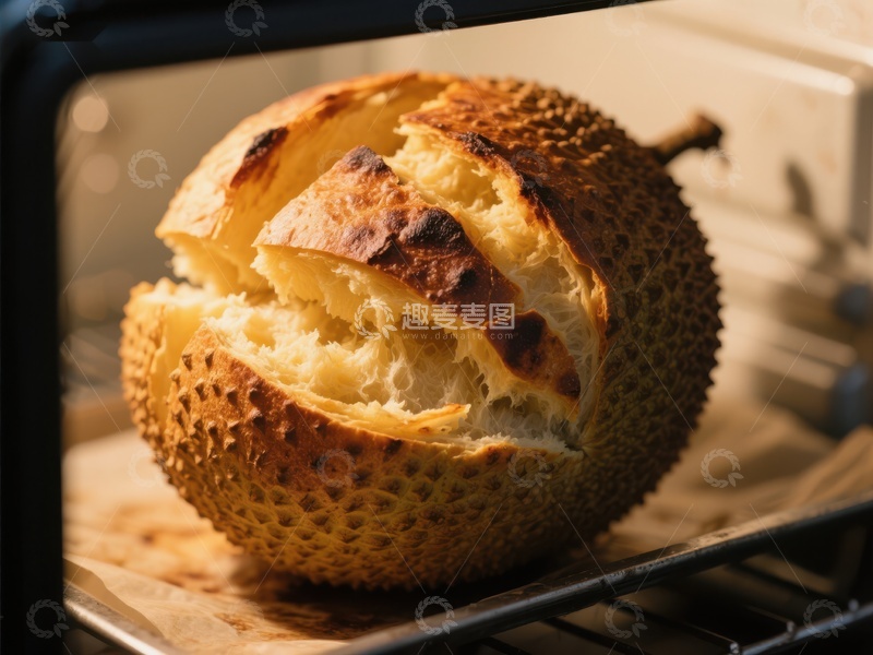 高清大图下载【趣麦麦图】榴莲面包在烤箱中烘烤