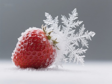 冰霜草莓与雪花的静谧之美