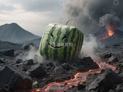 火山熔岩旁的西瓜灯