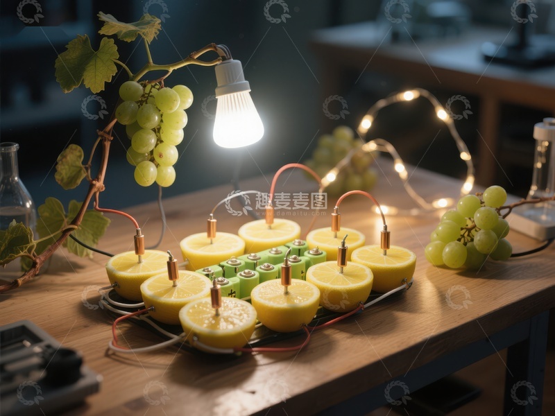 高清大图下载【趣麦麦图】水果电池点亮灯泡实验