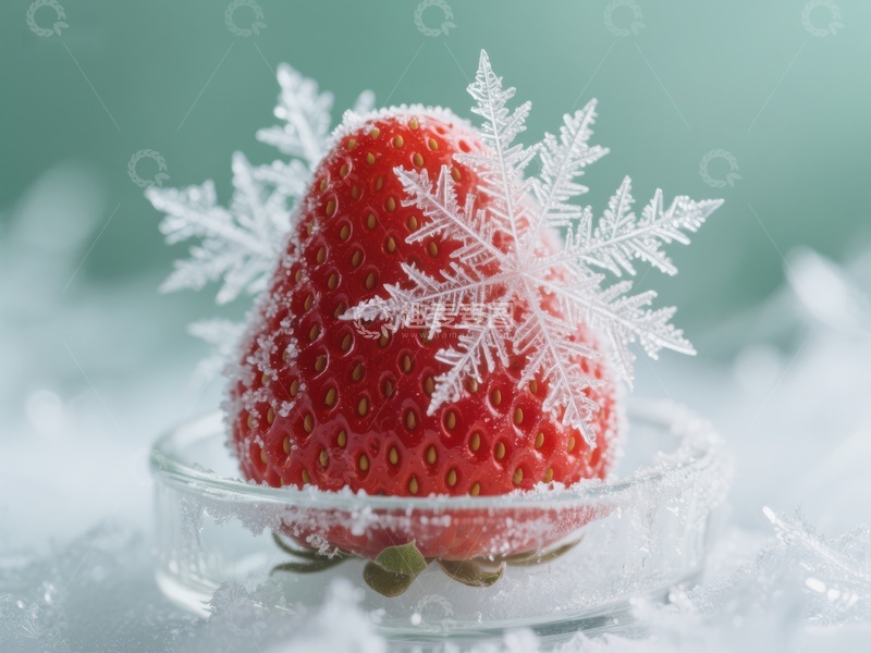 高清大图下载【趣麦麦图】雪中草莓：冬日的甜蜜与纯净
