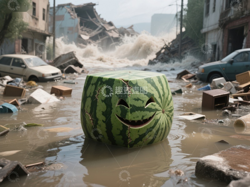 高清大图下载【趣麦麦图】洪水中的西瓜灯