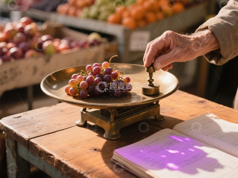 市场称重葡萄的瞬间