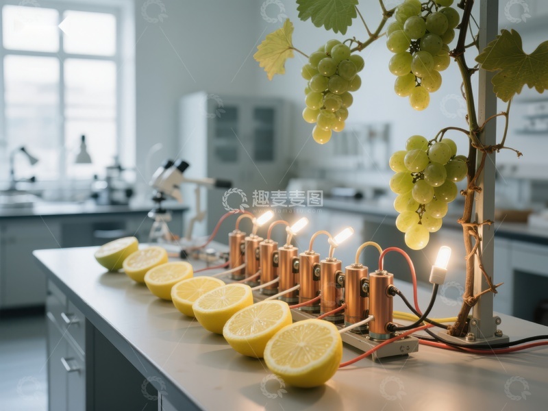 高清大图下载【趣麦麦图】柠檬电池点亮灯泡实验