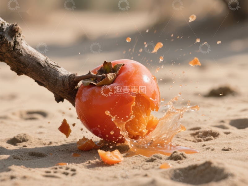 高清大图下载【趣麦麦图】-柿子撞击树枝瞬间爆裂