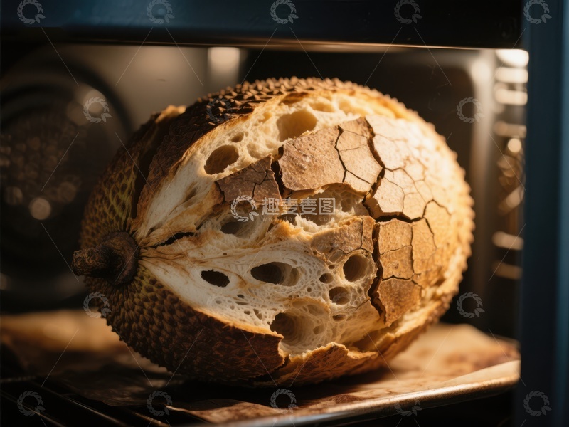 高清大图下载【趣麦麦图】烤箱中的面包，表面开裂