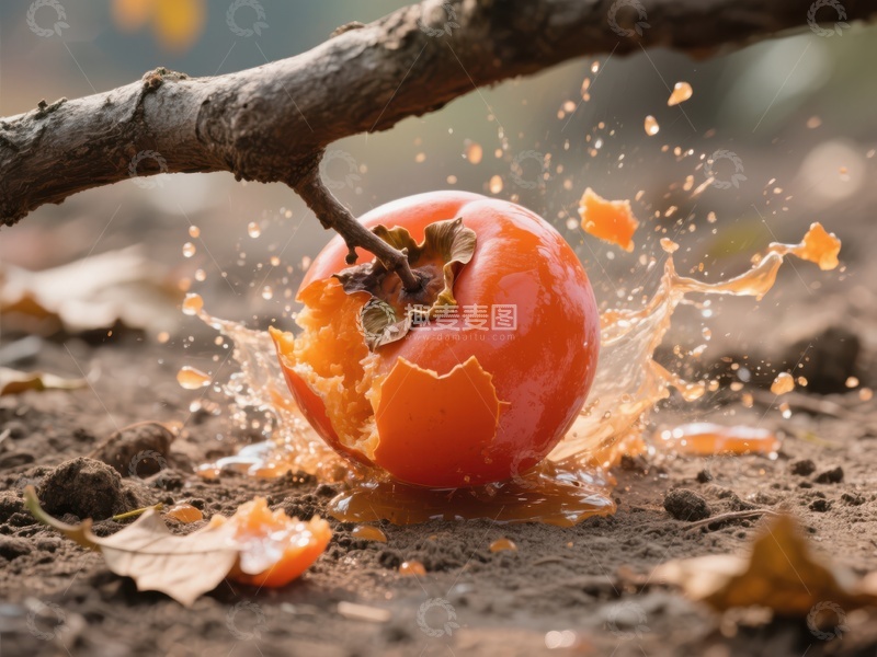 高清大图下载【趣麦麦图】-柿子落地爆裂瞬间