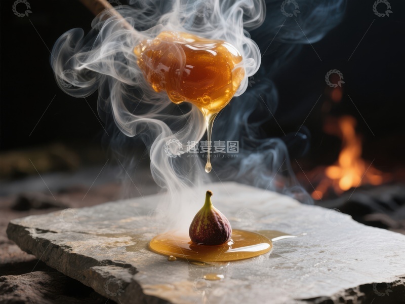 高清大图下载【趣麦麦图】热蜜滴落无花果上，烟雾缭绕